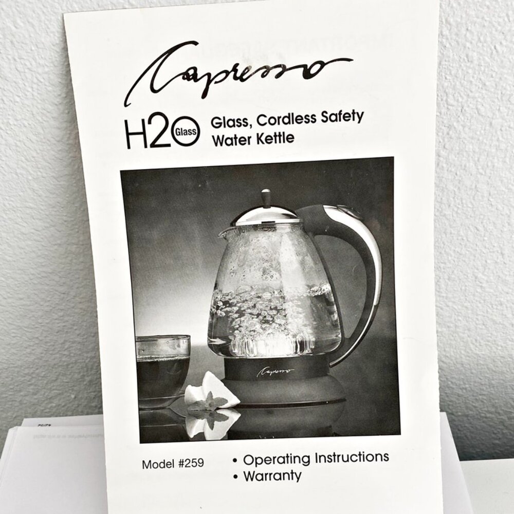 Capresso H2 Operating Instructions User Manual #259 For Glass Water Kettle